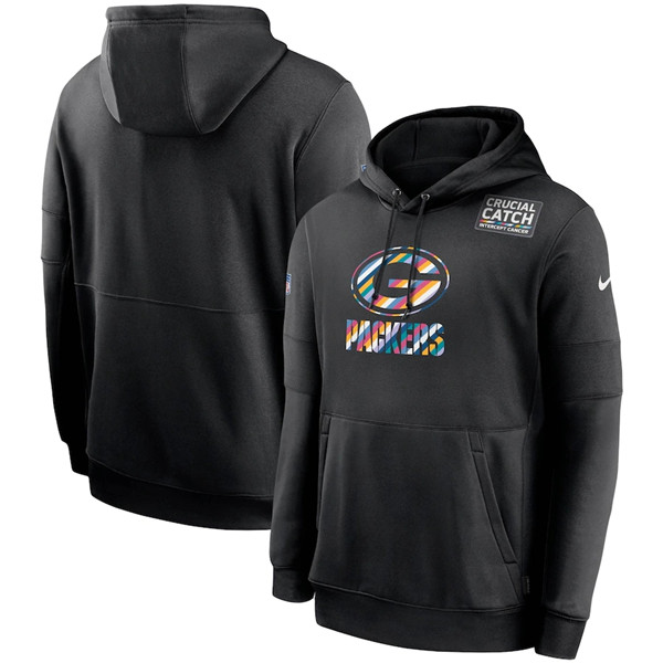 Men's Green Bay Packers Black NFL 2020 Crucial Catch Sideline Performance Pullover Hoodie Men's Green Bay Packers Black NFL 2020 Crucial Catch Sideline Performance Pullover Hoodie